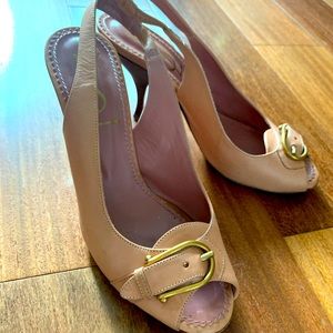 YSL Slingback Sandals in Peach, champagne Gold hardware